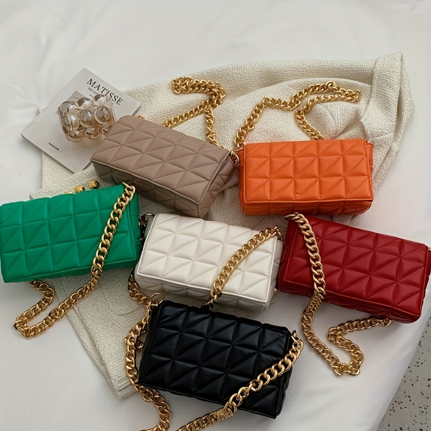 Quilted Solid Color Clutch Bag Flap Magnet Handbag Versatile Temu