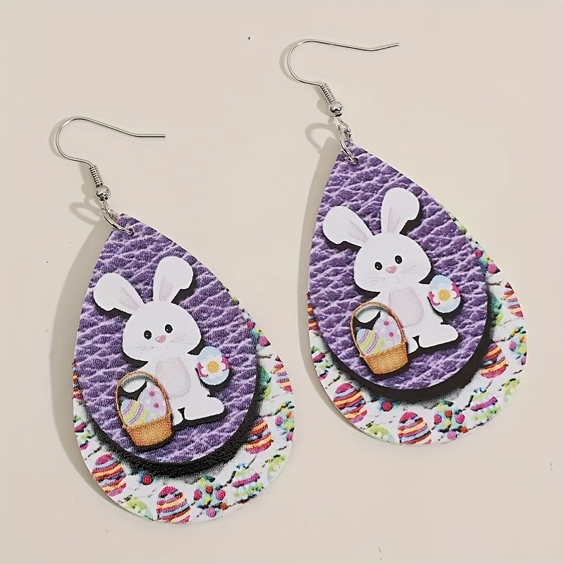 Easter Rabbit Egg PU Leather Earrings For Men