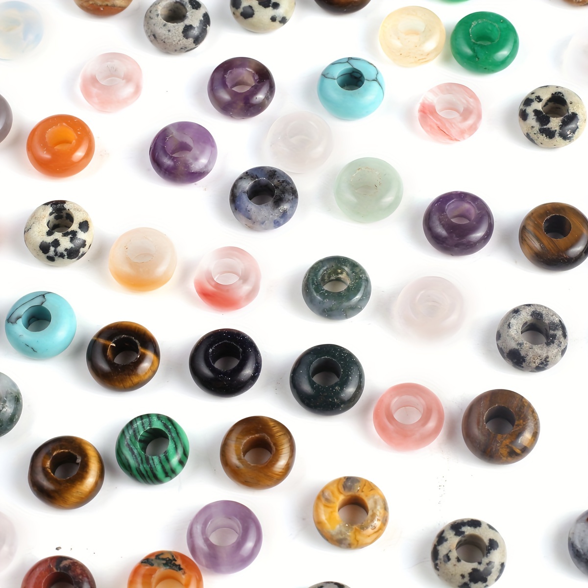 50pcs Random Colour Natural Stone Big Hole Beads