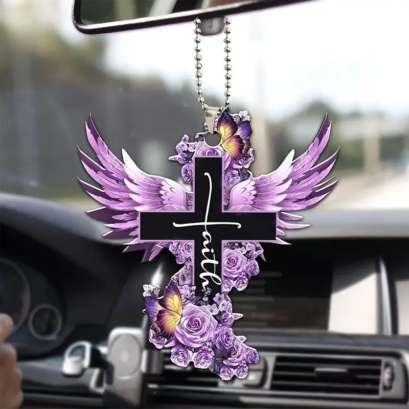 Acrylic Cross Car Rearview Mirror Pendant Bohemian Keychain Bag
