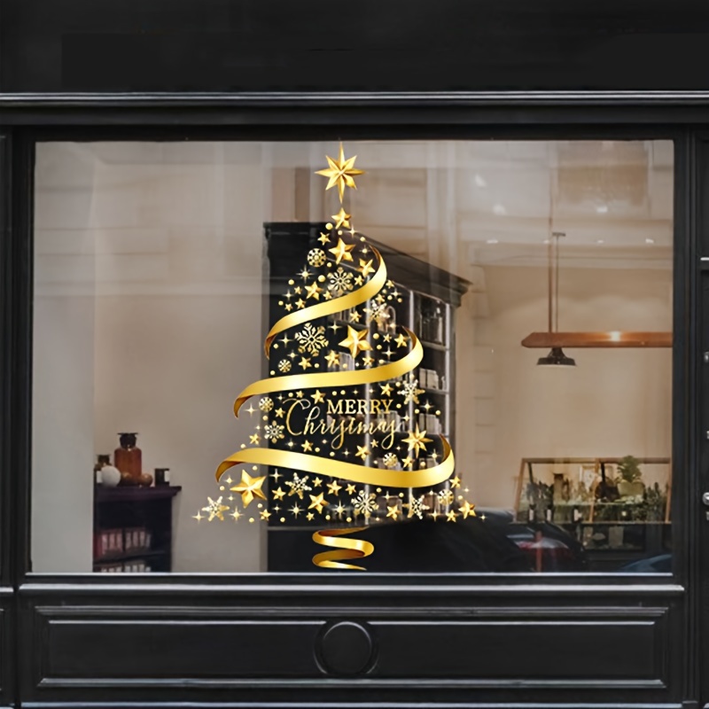 Golden Christmas Tree Window Stickers