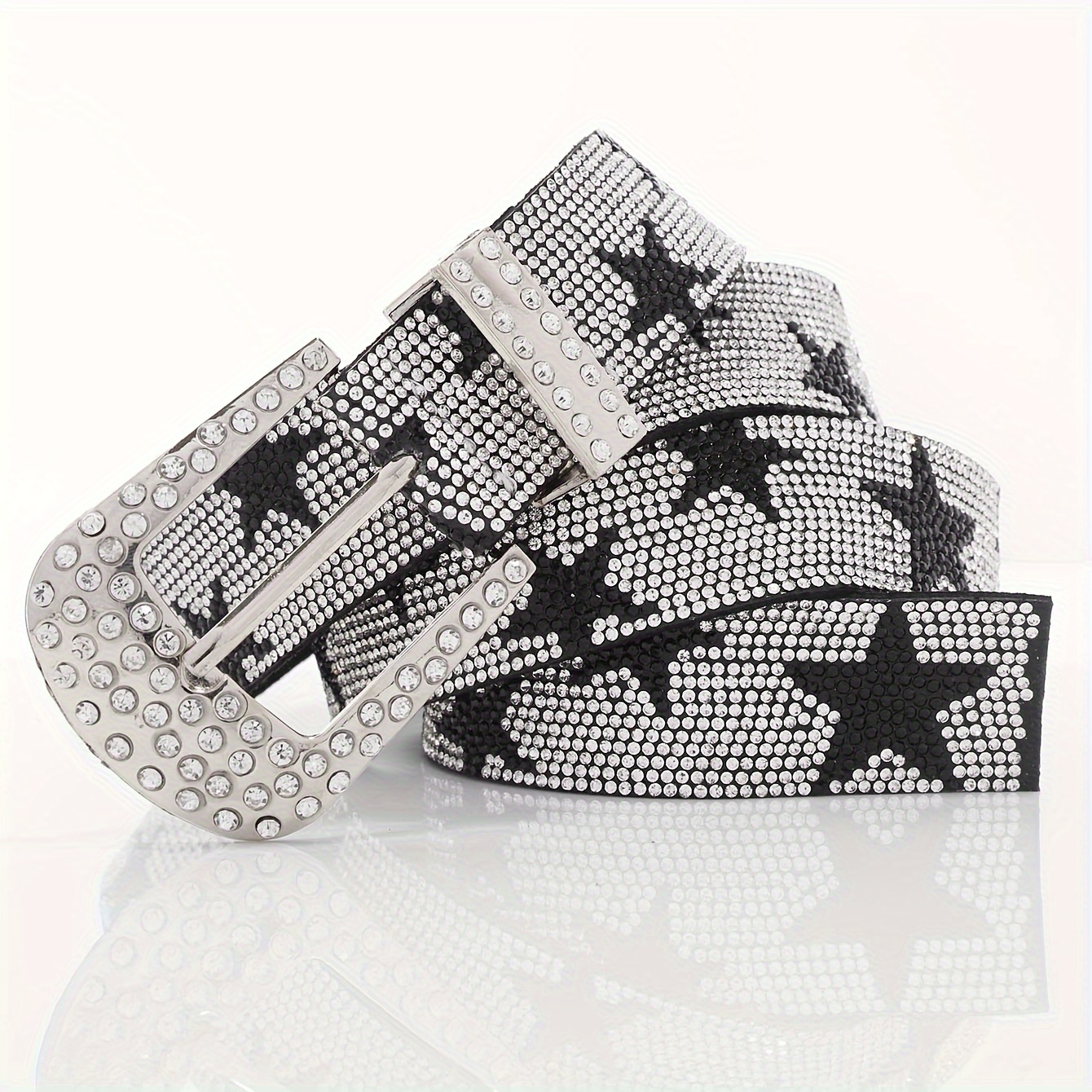 

Shiny Rhinestone Star Graphic Belts Trendy Color Block Waistband Hip Hop Jeans Pants Belts For Women Daily Use