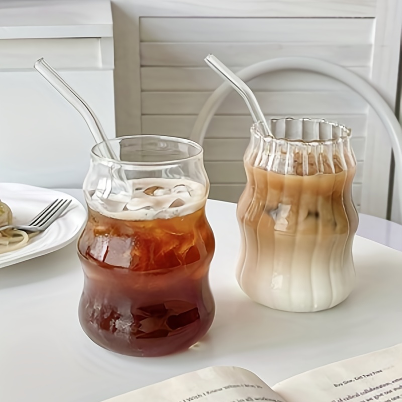 1pc Iced Coffee Glass Tumbler Mug, Coffee Cup with with Lid, Glass