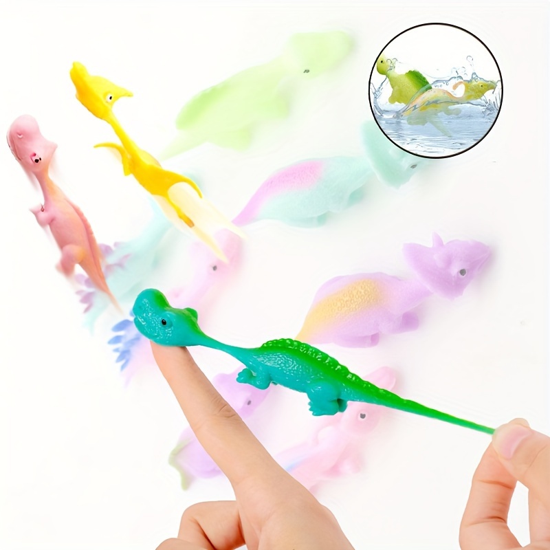 10~40pcs Mixed Color Funny Dinosaur Bouncing Sticky Toy Finger Catapult  Decompression Toy TPR Soft Rubber Finger Slingshot Children's Favorite  Animal