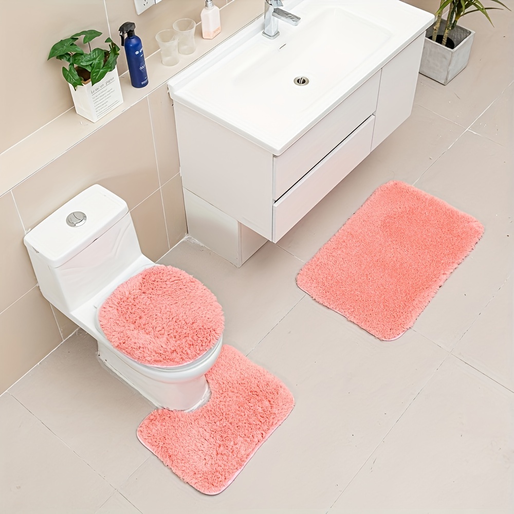Plush Velvet Bath Rugs Set, Thickened Bathroom Rug Set Includes Bath Rug,  Contour Mat, Toilet Seat Cover Soft Microfiber Bath Absorbent Mats With  Non-slip Rubber Backing, Machine Washable - Temu