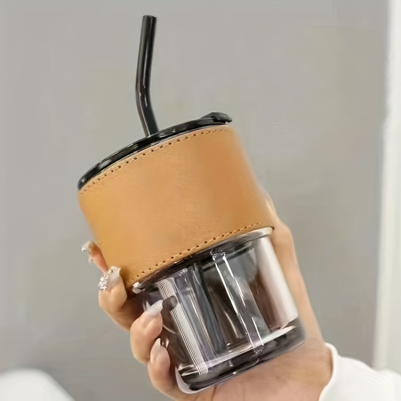 Portable Cover Coffee Cup Straw Cup Creative Office Glass Straw Cup