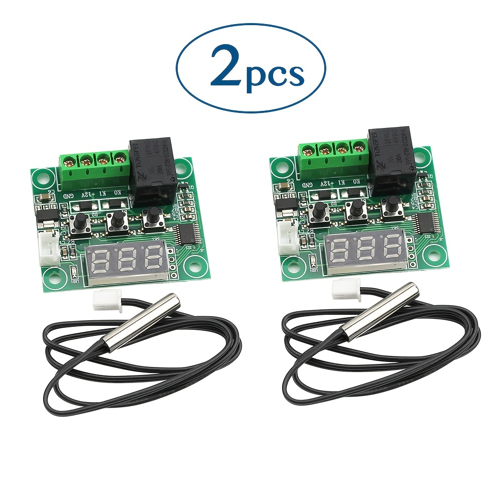 

2pcs W1209 With Case 12v Dc Digital Temperature Controller Board Micro Digital Thermostat -50-110°c Electronic Temperature Temp Control Module Switch With 10a One-channel Relay And Waterproof