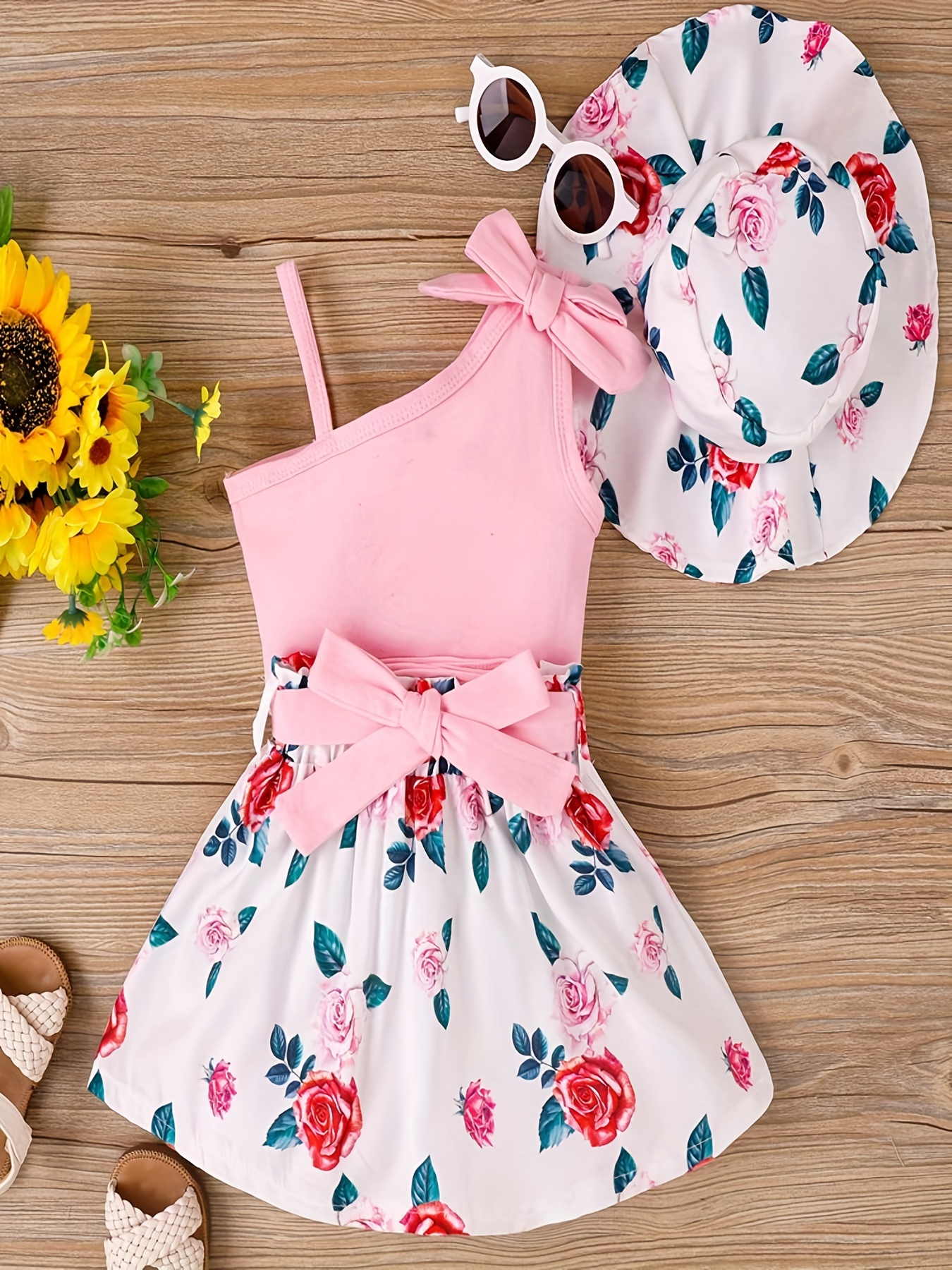 Conjunto de blusa corta y falda para niñas pequeñas, con hombros  descubiertos, ropa floral, ropa de verano