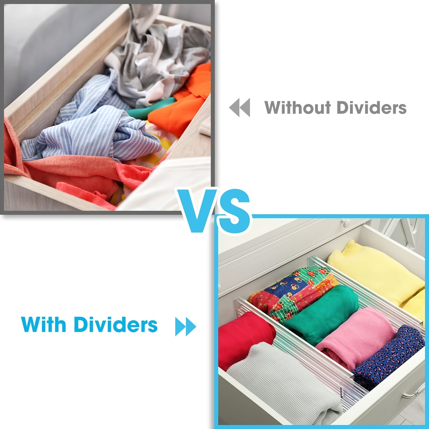 5 Pack Clear Drawer Dividers for Clothes,Expandable 11-19'' Drawer  Organizer Transparent Dividers,Clear Plastic Clothes Organizer Adjustable  Drawers