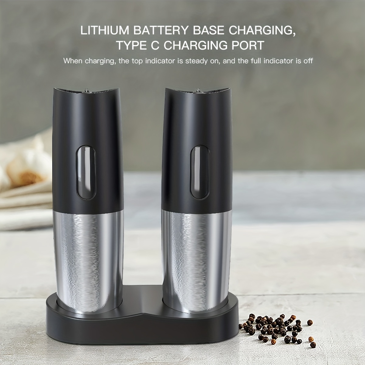 1/2PCS Stainless Steel Electric Salt and Pepper Grinder with Charging Base  Automatic Rechargeable Pepper Mill Salt Spice Grinder
