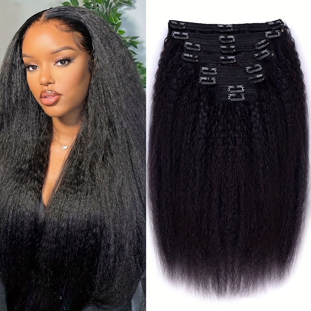 Natural Black Yaki Straight Clip in Hair Extensions For - Temu
