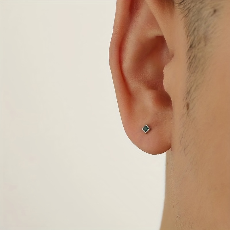 Geometric Zircon Square Stud Earrings For Men