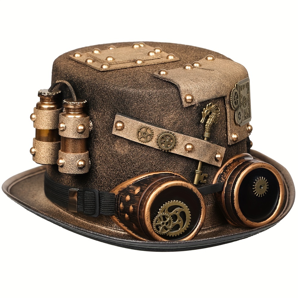 Unisex Gothic Steampunk Hat Gold Bottle Metal Gear With Goggles For Men And Women Stage Performance Halloween