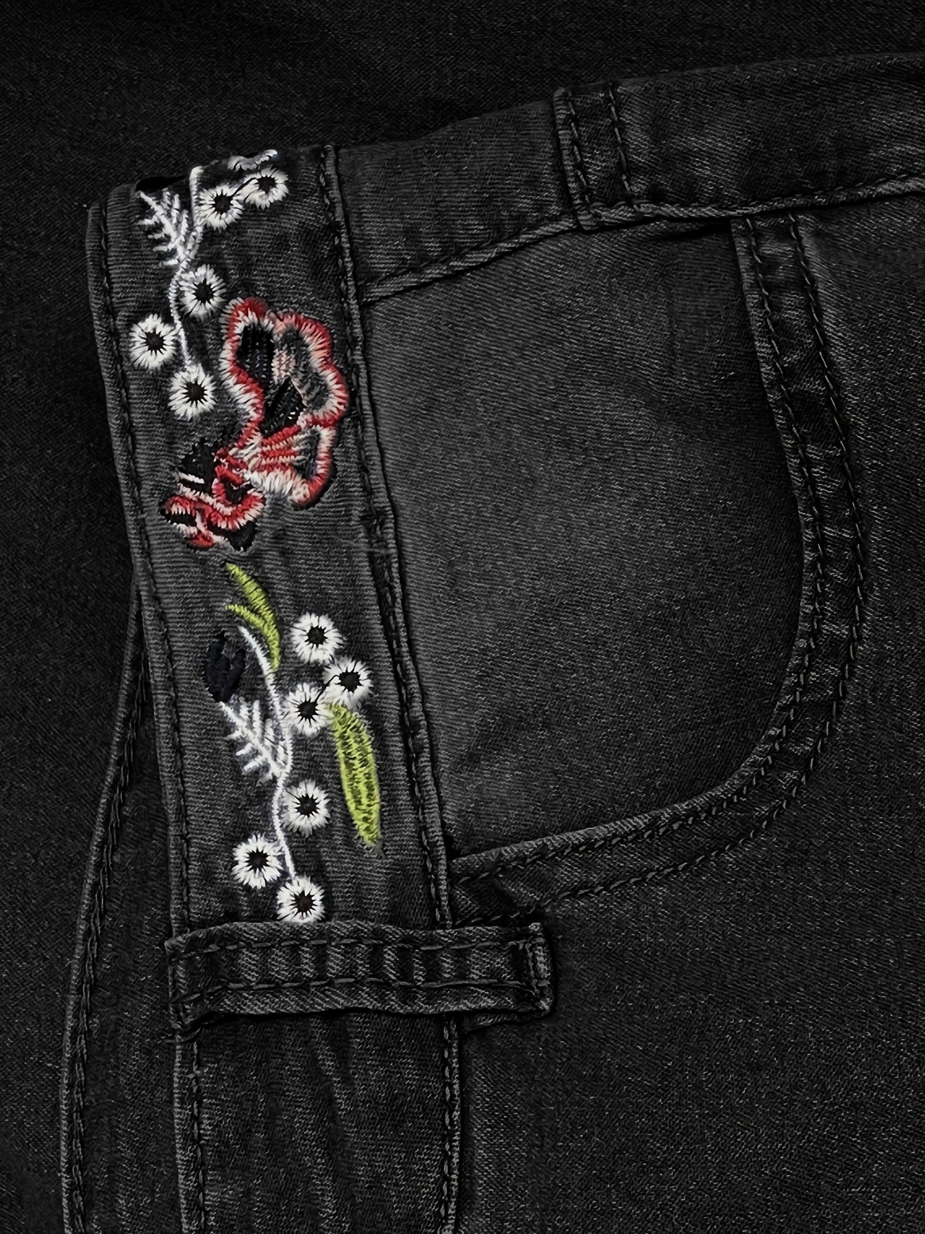 Floral Embroidered Niche Flare Jeans, Slant Pockets High Stretch Bell  Bottom Jeans, Women's Denim Jeans & Clothing