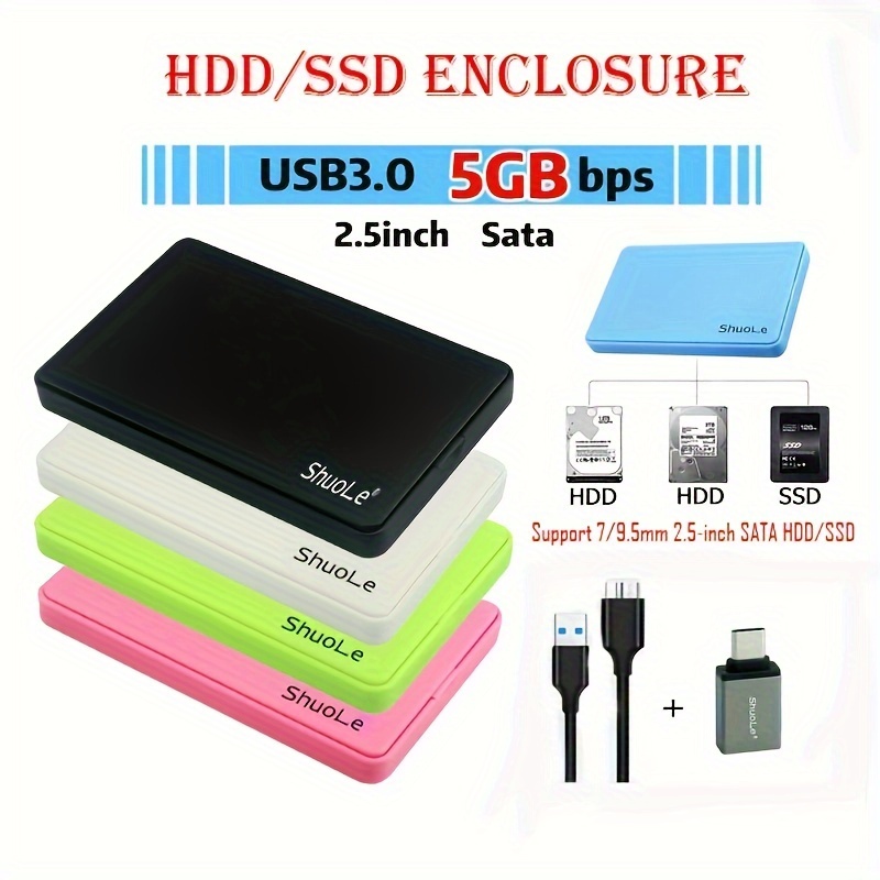 Caja de disco duro portátil, caja de disco duro móvil USB3.0, caja de disco  de aleación de aluminio, caja de disco duro móvil, 2.5 pulgadas SSD/HDD