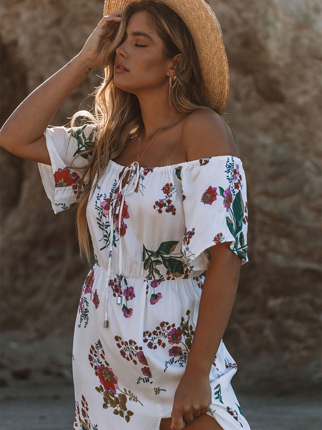 MELDVDIB Women Summer Dress Off-the-shoulder Bohemian Floral Print