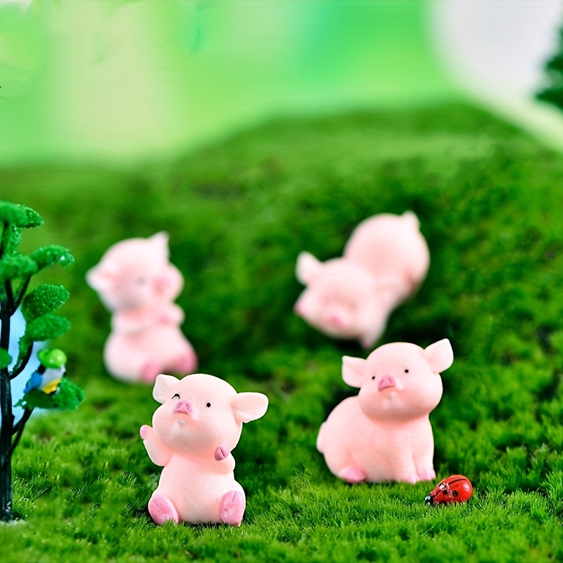 10/5pcs Kawaii Mini Resin Pig Cartoon Pigs Miniatures Terrarium Figurines  Luminous Ornaments Car Home Decoration Accessories