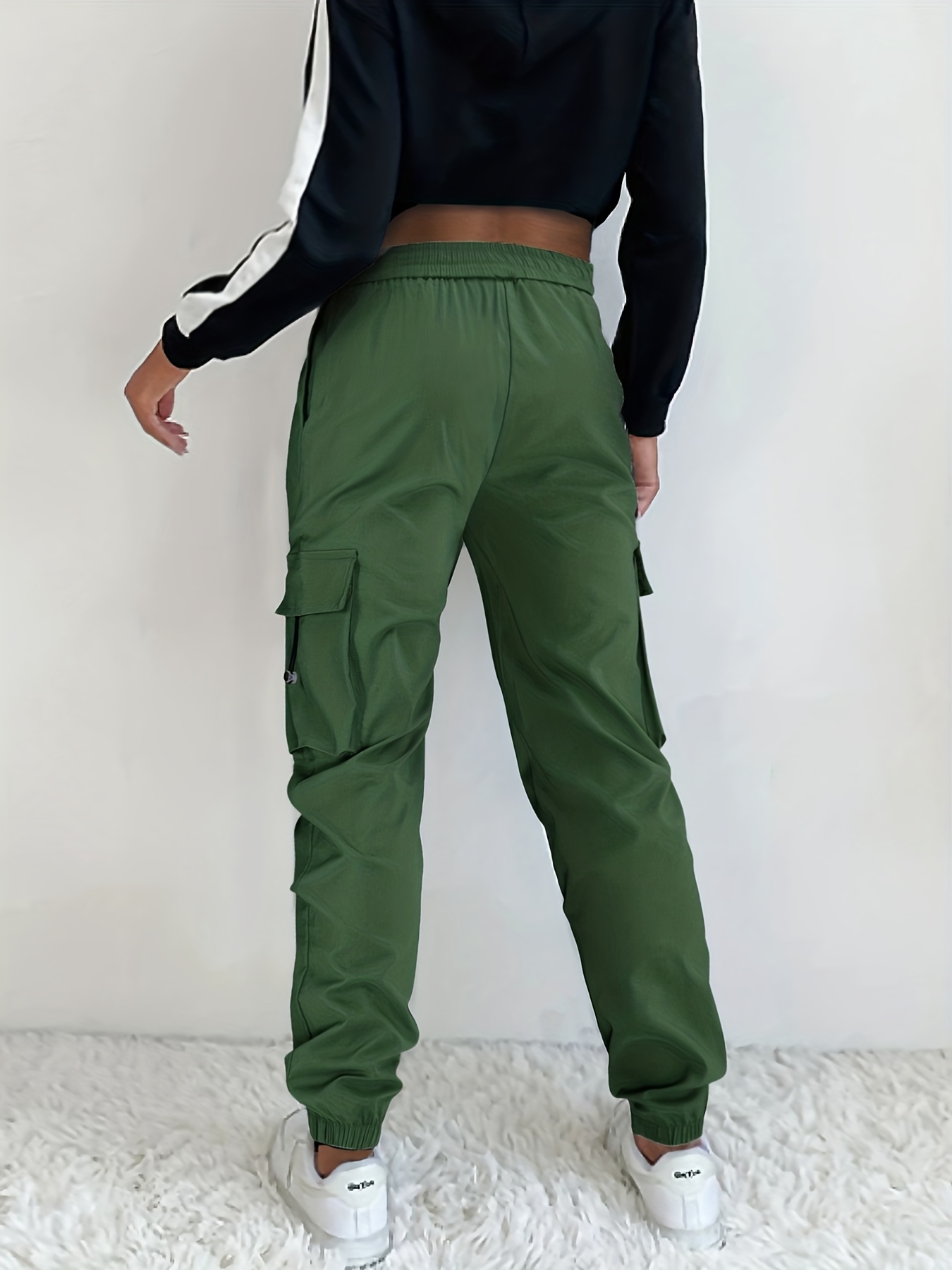 Women's Solid Color Lace Casual Sports Cargo Pants Pockets - Temu
