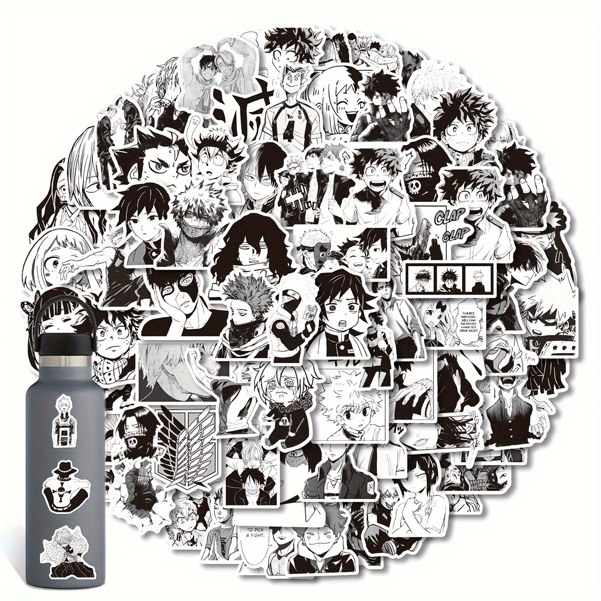200Pcs Anime Mixed Stickers, Manga Black White Stickers, Vinyl