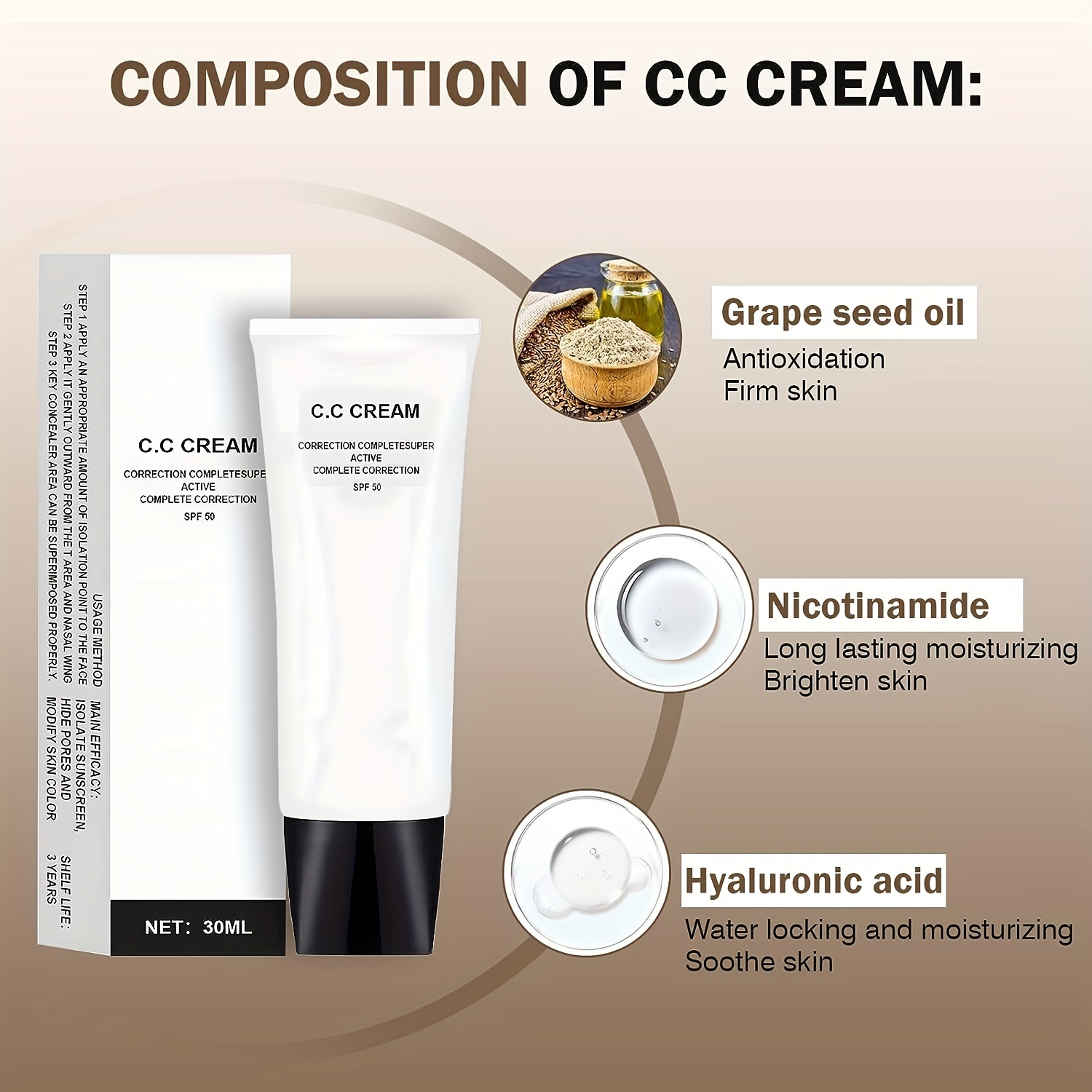 Skin Tone Adjusting CC Cream SPF 50 Foundation Mature Skin Makeup Primer  Moisturizing Face Sun Protection Color Correcting Tinted Moisturizer For  Face