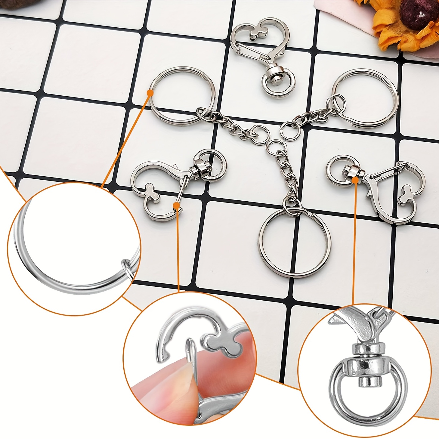 150Pcs Black Swivel Snap Hook Set,Swivel Clasp Keychain Hook Lobster Clasp  Split Key Rings with Chain and Jump Rings Bulk for Keychain