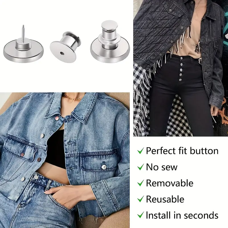 Metal Button Pins Jeans Baggy Jeans Seamless Buttons Manual - Temu