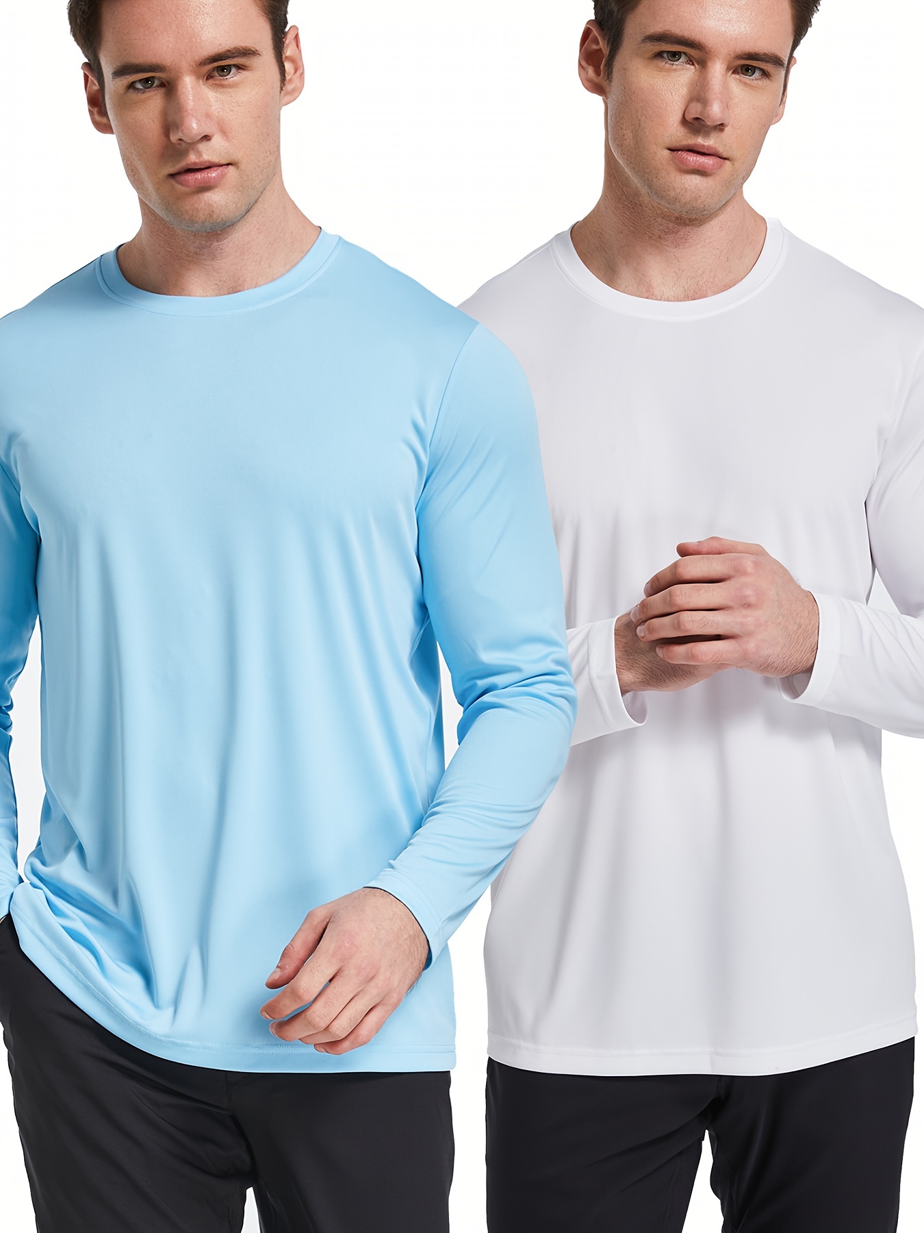 Solid Crew Neck Long Sleeve T shirts High Stretch Breathable - Temu