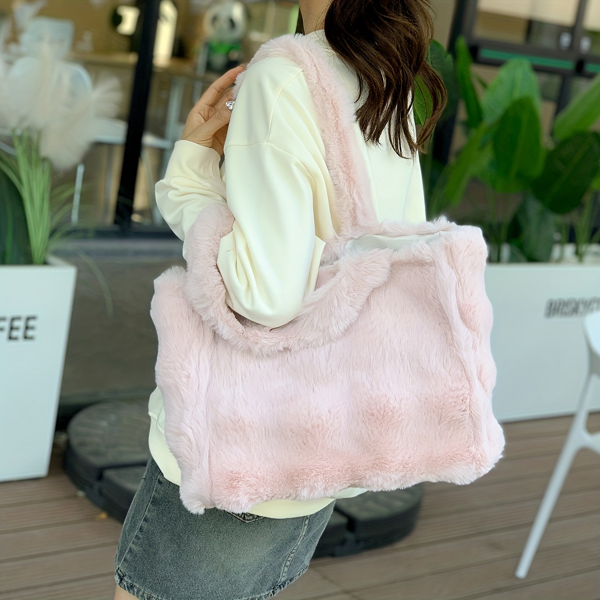  Herald Large Tote Bags For Women Soft Winter Fluffy Fuzzy Furry  Plush Top Handle Purse and Handbag With Shoulder Strap (Blue) : Clothing,  Shoes & Jewelry