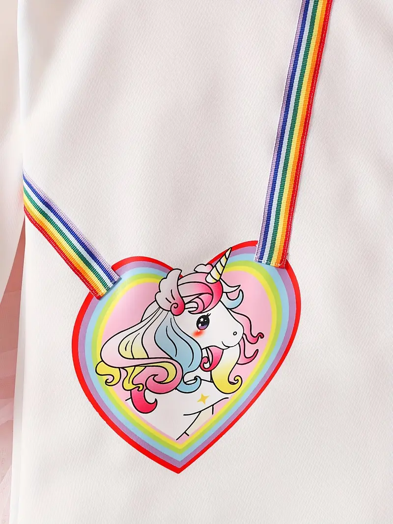 unicorn message bag appliques graphic girls casual long sleeve hooded dress pullover toddler kids clothing details 8