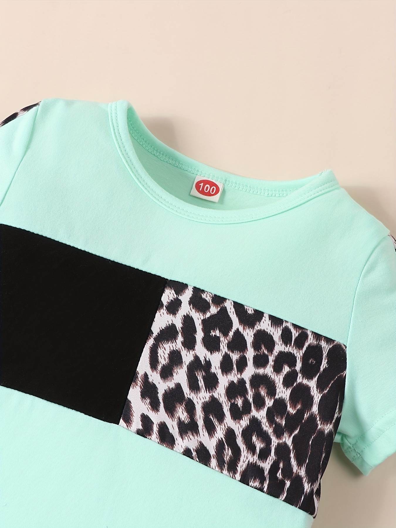 Girls Short Sleeve Round Neck T shirt Pants Leopard Print Temu