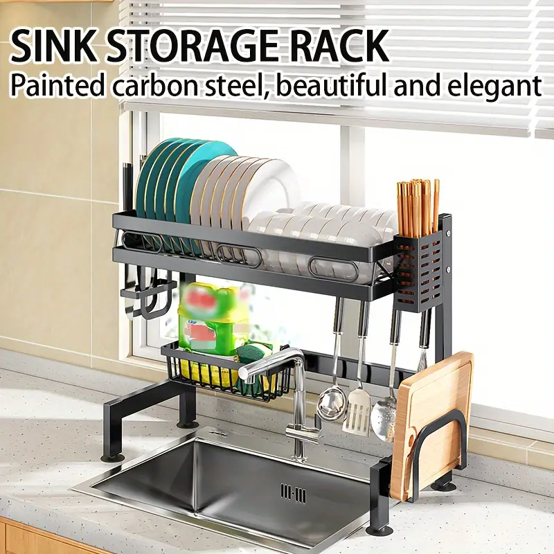 1pc Double-layer Kitchen Sink Storage Rack, Kitchen Dish Rack, Kitchen  Storage Rack, Painted Carbon Steel Material, Beautiful And Elegant Kitchen  Uten