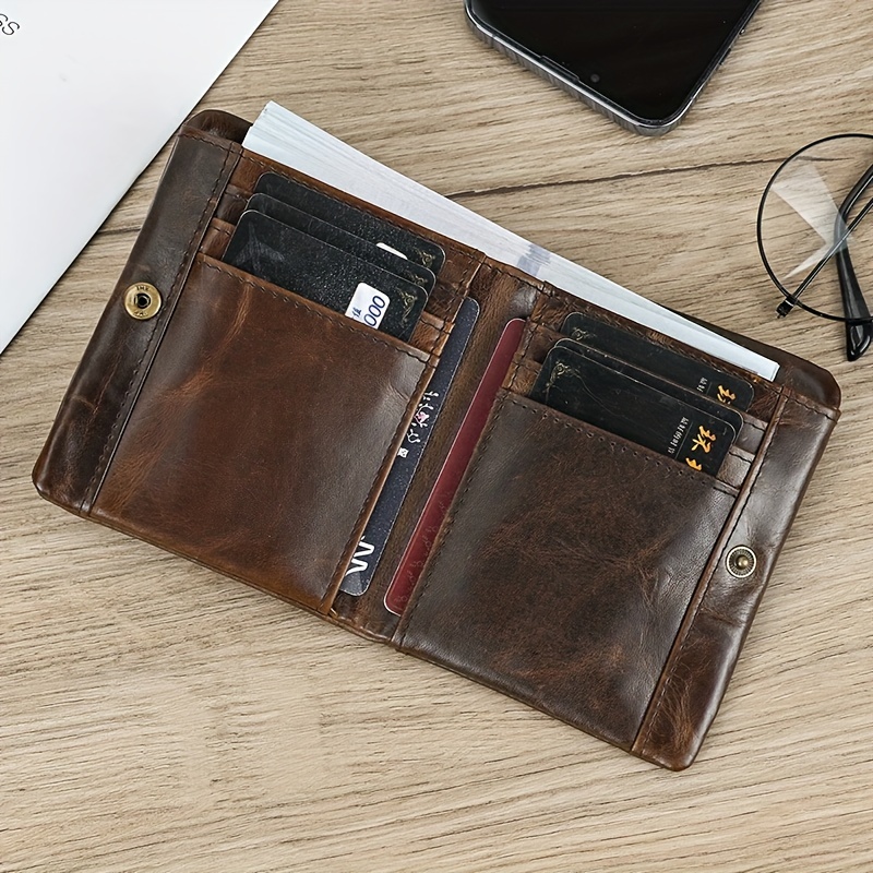 

1pc Men's Genuine Leather Short Wallet, Bifold Credit Card Holder With Pocket