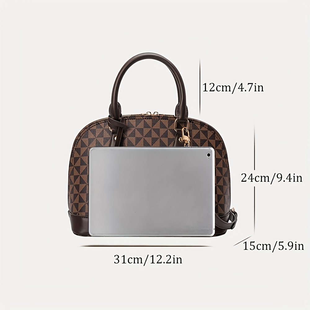 Vintage Geometric Print Dome Bag, Retro Pu Top Handle Satchel, Women's  Classic Handbag & Purse - Temu