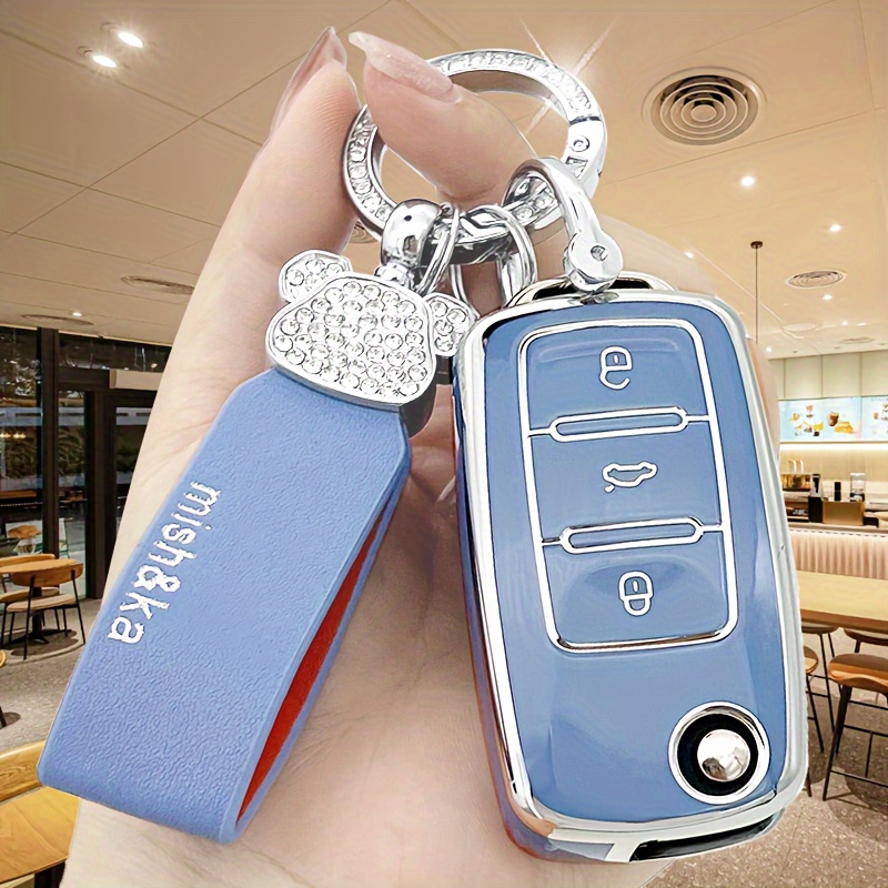 Autoschlüssel Fob Abdeckung Mit Bär Künstlichen Diamant Schlüsselanhänger,  TPU Schlüsselgehäuse Schale Für Volkswagen Autoschlüssel-Sets Für LAVIDA Fü