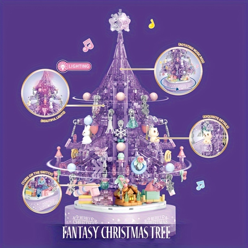 Crystal Christmas Tree Music Box with Light - Purple