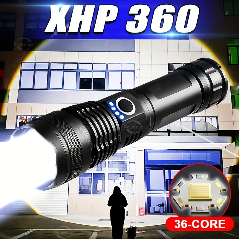 

1pc Super Xhp360 Led Flashlight, Usb Rechargeable High Power Tactical Flashlights, Powerful Torch Waterproof Hand Lamp
