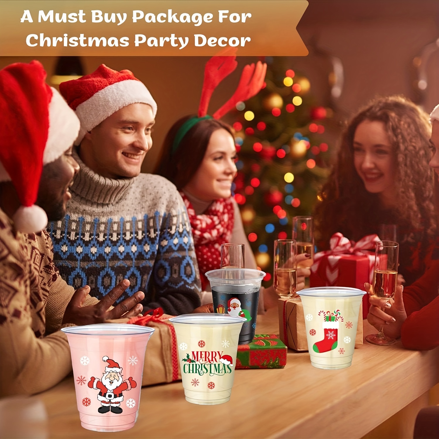 Christmas Party Cups Disposable Christmas Cups Clear Plastic - Temu