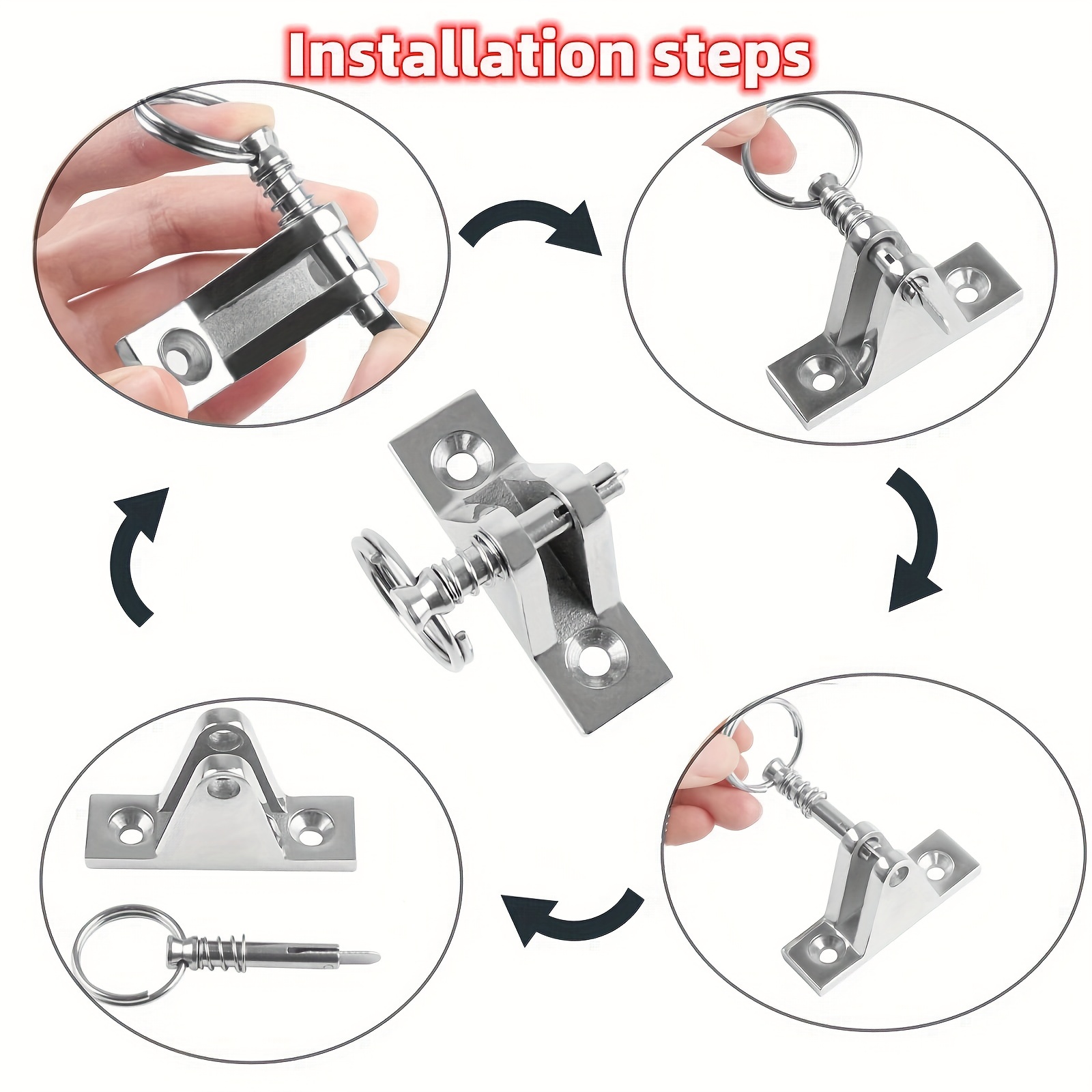 2pcs 316 Stainless Steel Bimini Hinge With Pin And Ring Marine Boat
