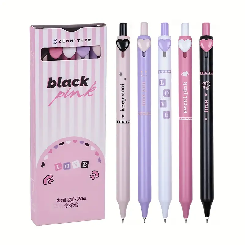5pcs Cute Gel Pens, Kawaii Pen, Retractable Gel Pen, 0.5mm Quick Drying  Black Ink Pen, Fine Tip Smooth Writing Pen Cute Pen, Office School  Christmas G