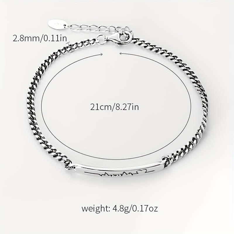 1pc Silvery Stainless Steel Simple Monogram Bracelet, Fashion Cool Retro  Sweet Cool Unisex Trendy All-match Hand Jewelry Gift For Men Women, Couple