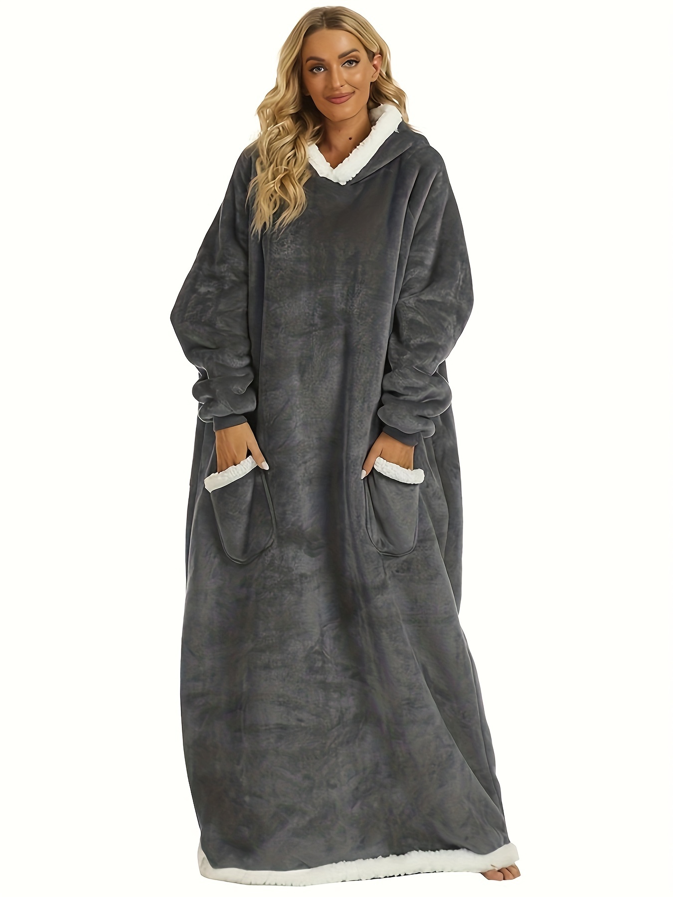 Bata de invierno de felpa para mujer, ligera, de forro polar, con capucha,  larga y cómoda, para mujer