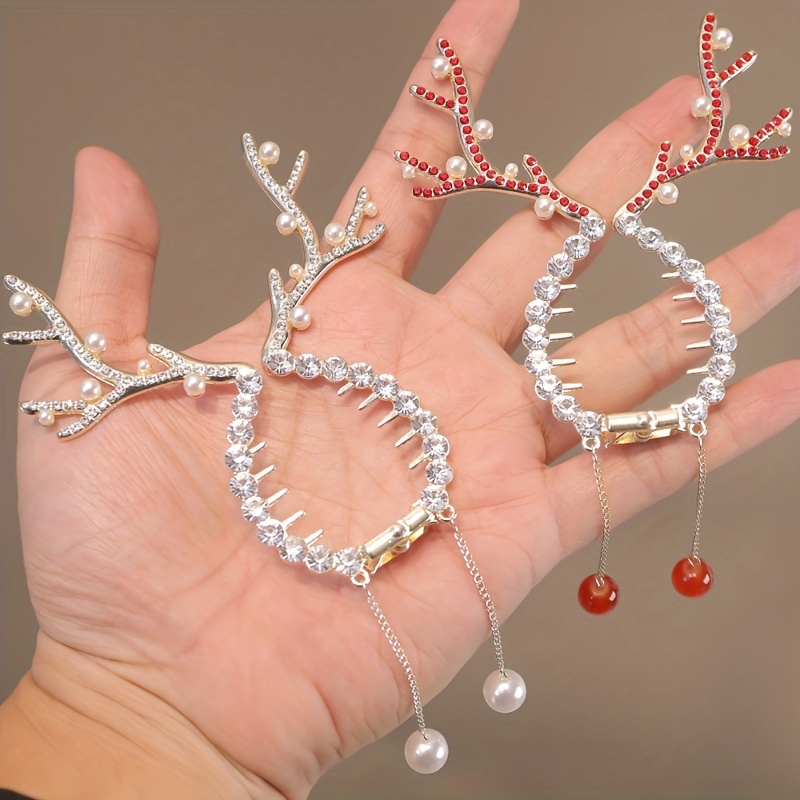 Christmas Deer Horn Ball Head Hair Clasp