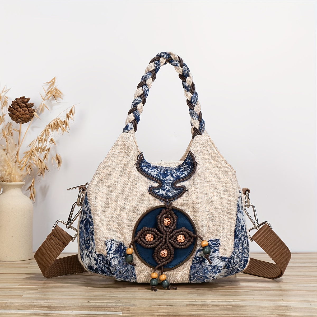 Boho Style Adjustable Shoulder Strap Ethnic Handbag - Temu