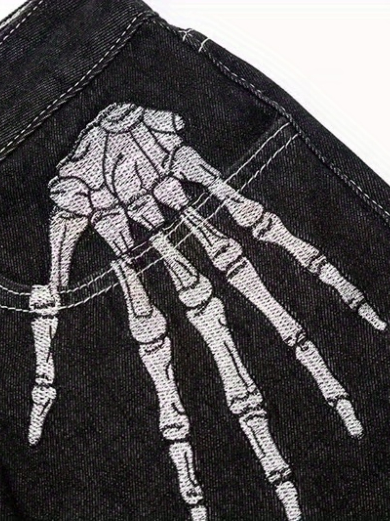 Halloween Skeleton Pattern Loose Fit Jeans, Men's Casual Street Style Baggy  Denim Pants