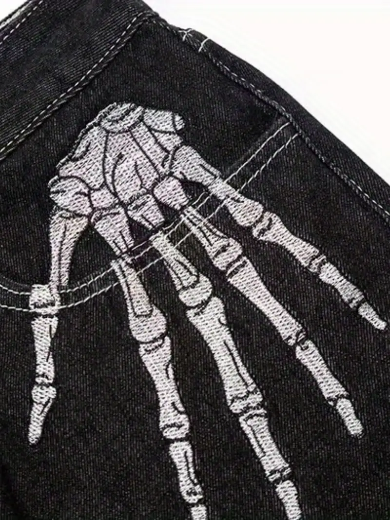 Halloween Skeleton Pattern Loose Fit Jeans Men's Casual - Temu