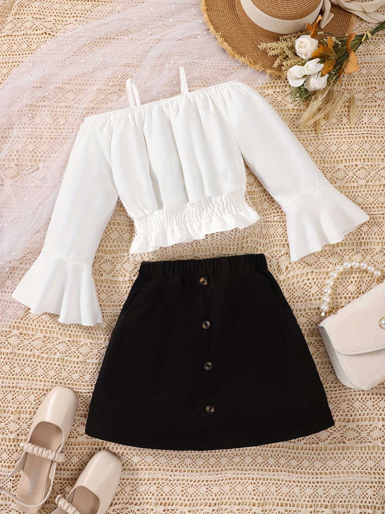  Conjunto de ropa - Camiseta blanca y falda a rayas - manga  corta - para niña pequeña, Blanco : Ropa, Zapatos y Joyería