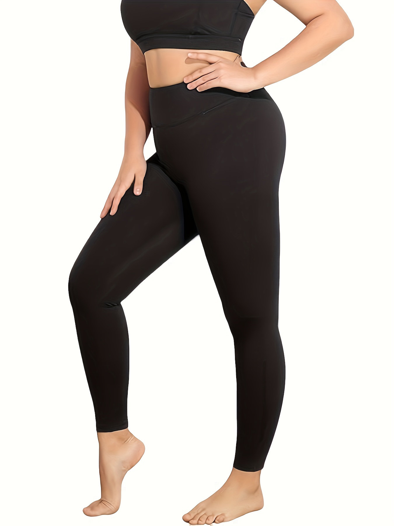  3 Pack Plus Size Leggings For Women - High Waist Stretchy Tummy  Control Pants For Workout Yoga Running Black/Black/Black