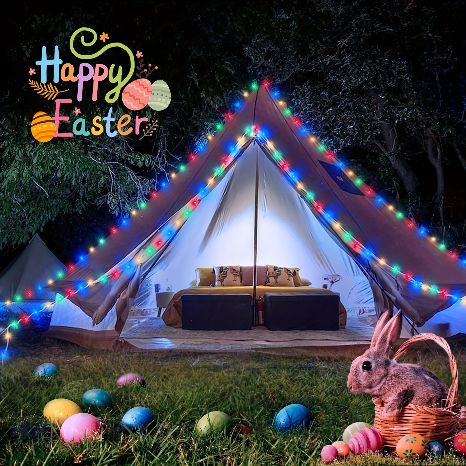 Camping Tent String Lights, 40ft 120 LEDs 8 Modes Color Changing LED Rope Lights Battery Powered with Remote Control, Outdoor Waterproof LED Tent