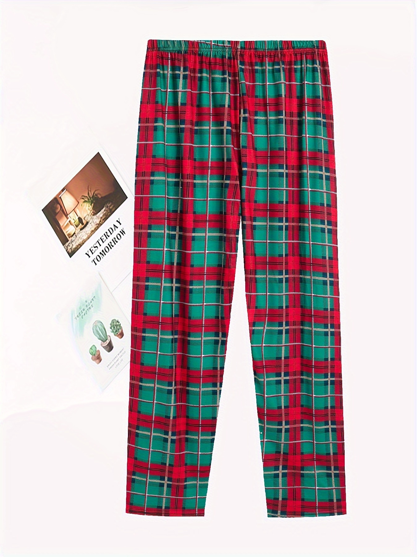 Mens red and discount green plaid pajama pants