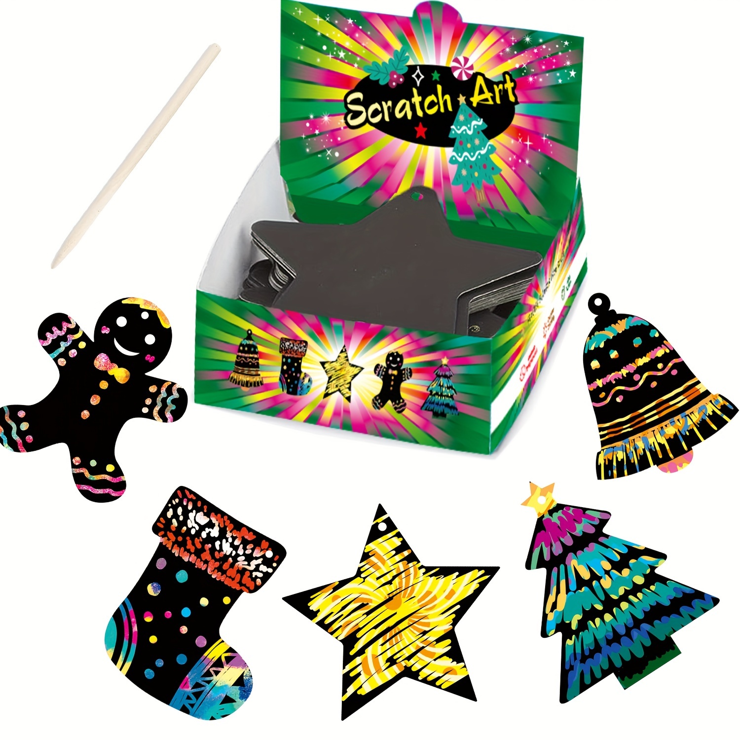 4 Stencil O Rainbow Mini Hanging Paper (100 Fogli) Con Penna Di Legno -  Colorful Scratch Art Crafts, Forniture Per Feste, Riempitivi Per Calze Di  Natale, Artigianato Per Bambini, Regali Creativi Per